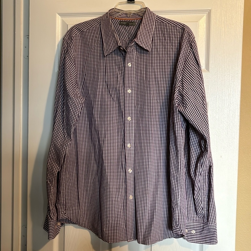 Fossil men’s purple gingham long sleeve button down shirt size XL